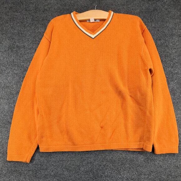 Old Navy Men's Pullover V-Neck Knit Sweater Orange Medium Long Sleeve - Picture 2 of 11